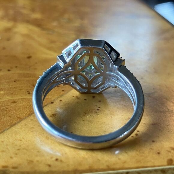 Natural Tsavorite Garnet Moissanite Sterling Silver Ring Size 8 - Picture 5 of 9